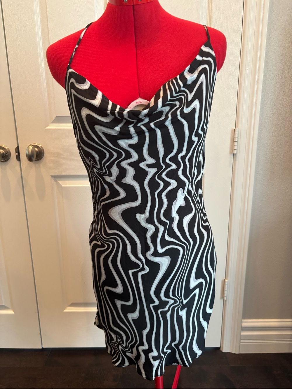 Zara Black & White Wavy Slip Mini Dress